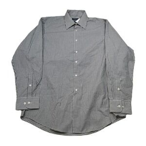 Club Room Check‎ Dress Shirt Mens Medium Black White Regular Fit NEW